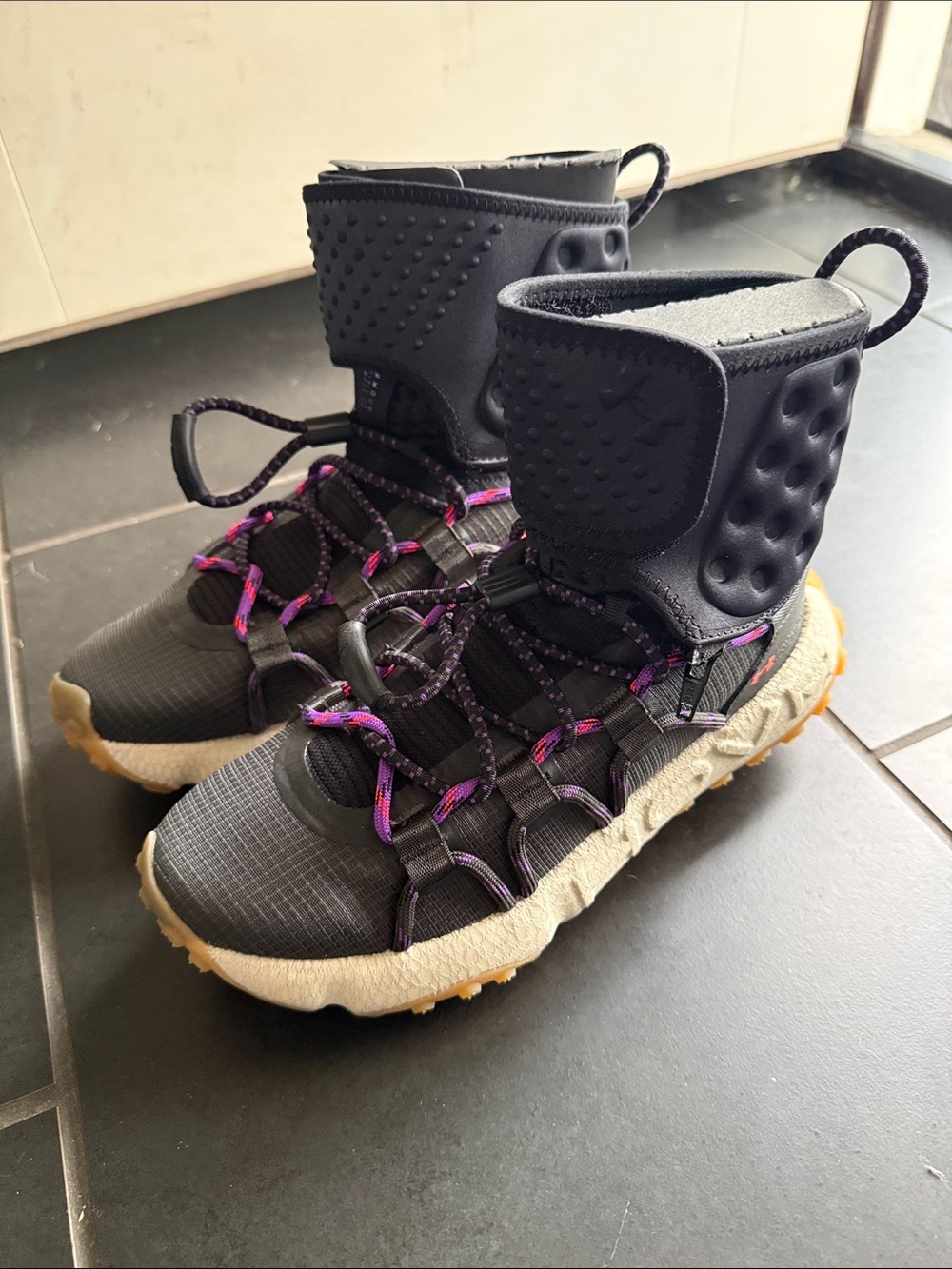 Under Armour Black High-Top Sneakers with Purple Accents
